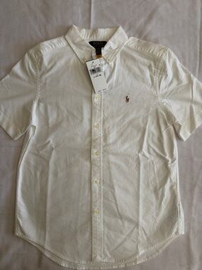 Polo by Ralph Lauren White Short-Sleeve Button-Down Oxford Shirt with Pony Logo
